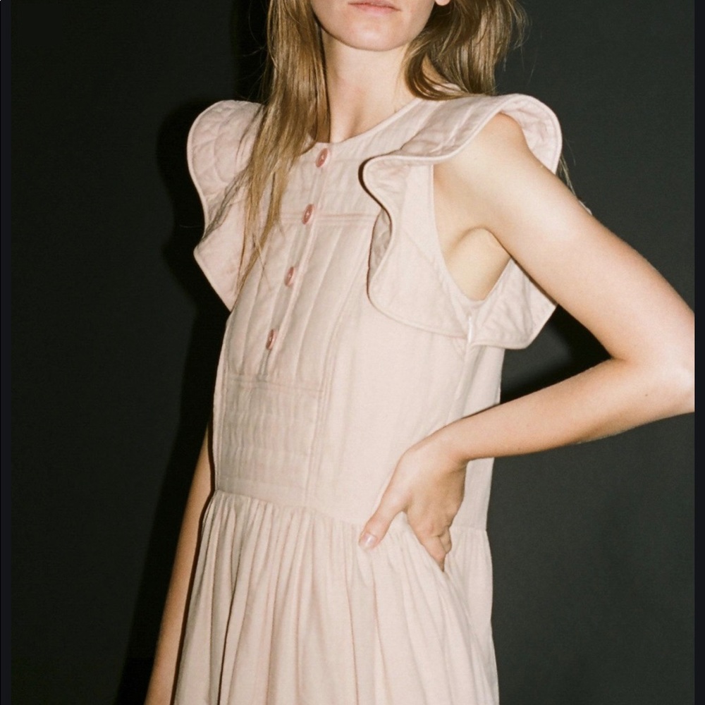 Sea cotton dress with ruffle sleeves